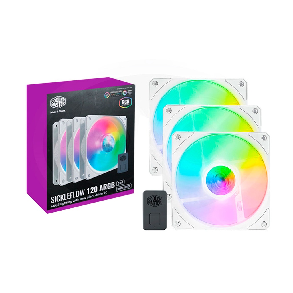 KIT VENTILADORES COOLER MASTER SICKLEFLOW 120 BLANCO